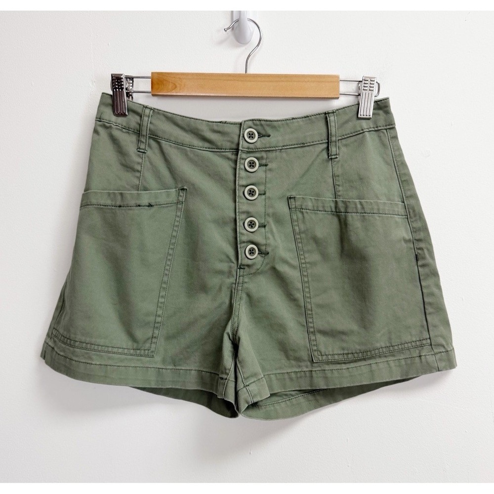 Pistola Shorts Womens 27 Olive Green High Rise Button Fly Cotton Utility Chino
